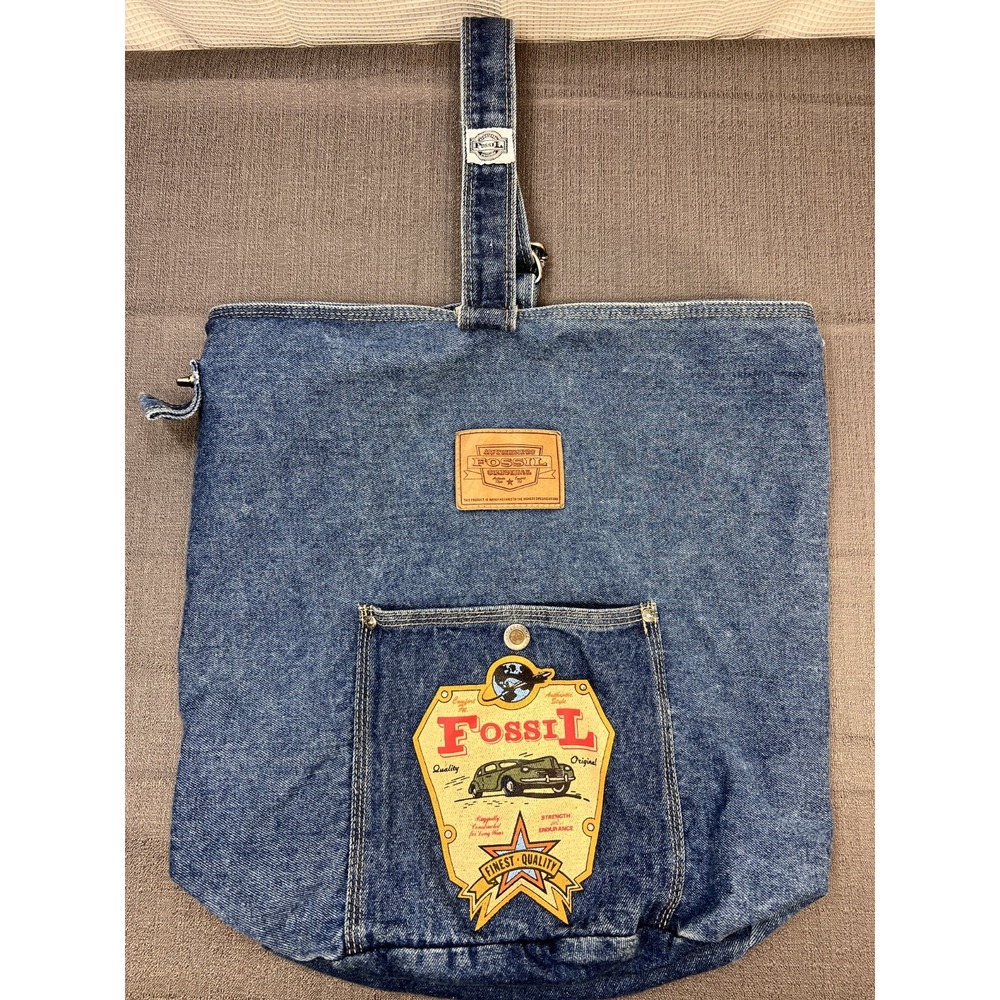 Fossil Vintage Blue Denim Crossbody‎ Shoulder Sling Bag Large NWOT
